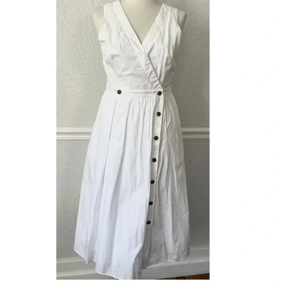 Women's J.Crew Sleeveless A-Line Poplin Dress White Size 8 - Picture 7 of 9